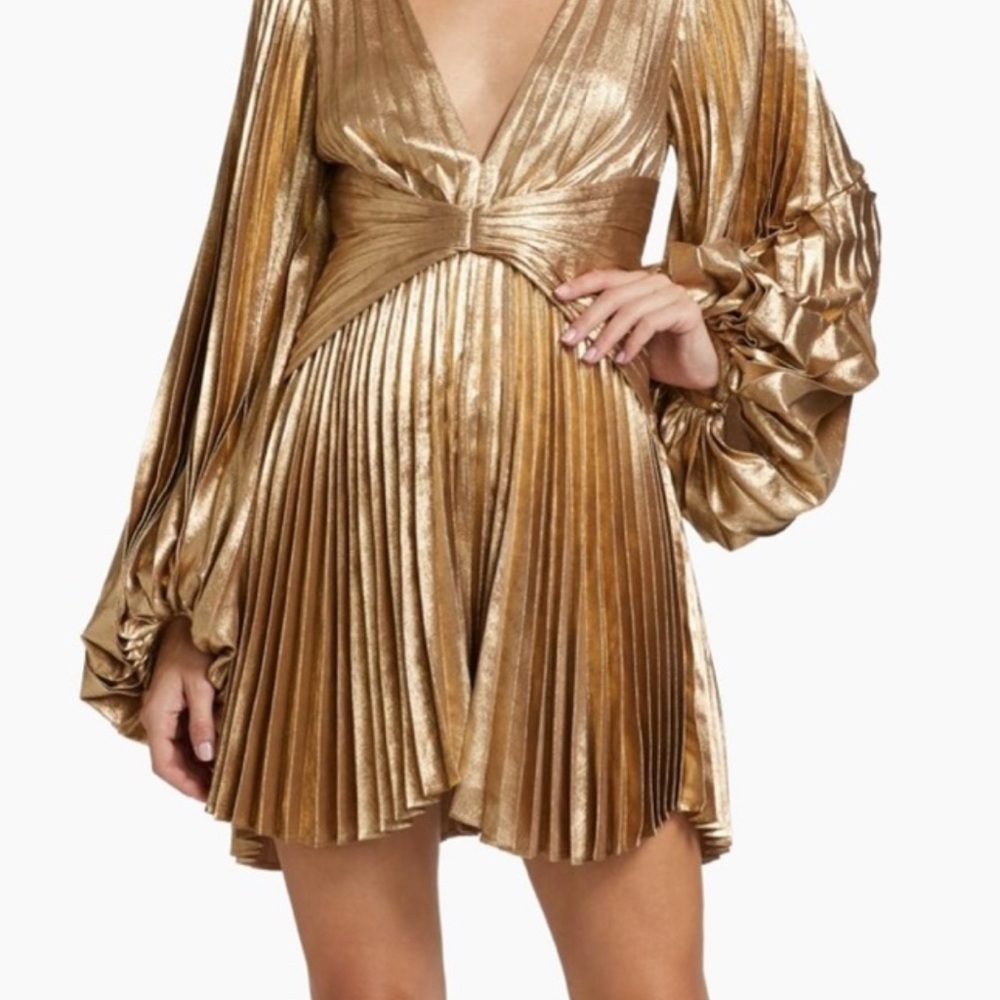 Acler Gold Pleated Mini Dress